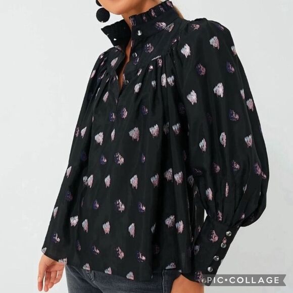 NWOT Tuckernuck Black and Blurred Dot Fil Coupe Corrigan Blouse, XXS $228 C20 - Picture 3 of 10